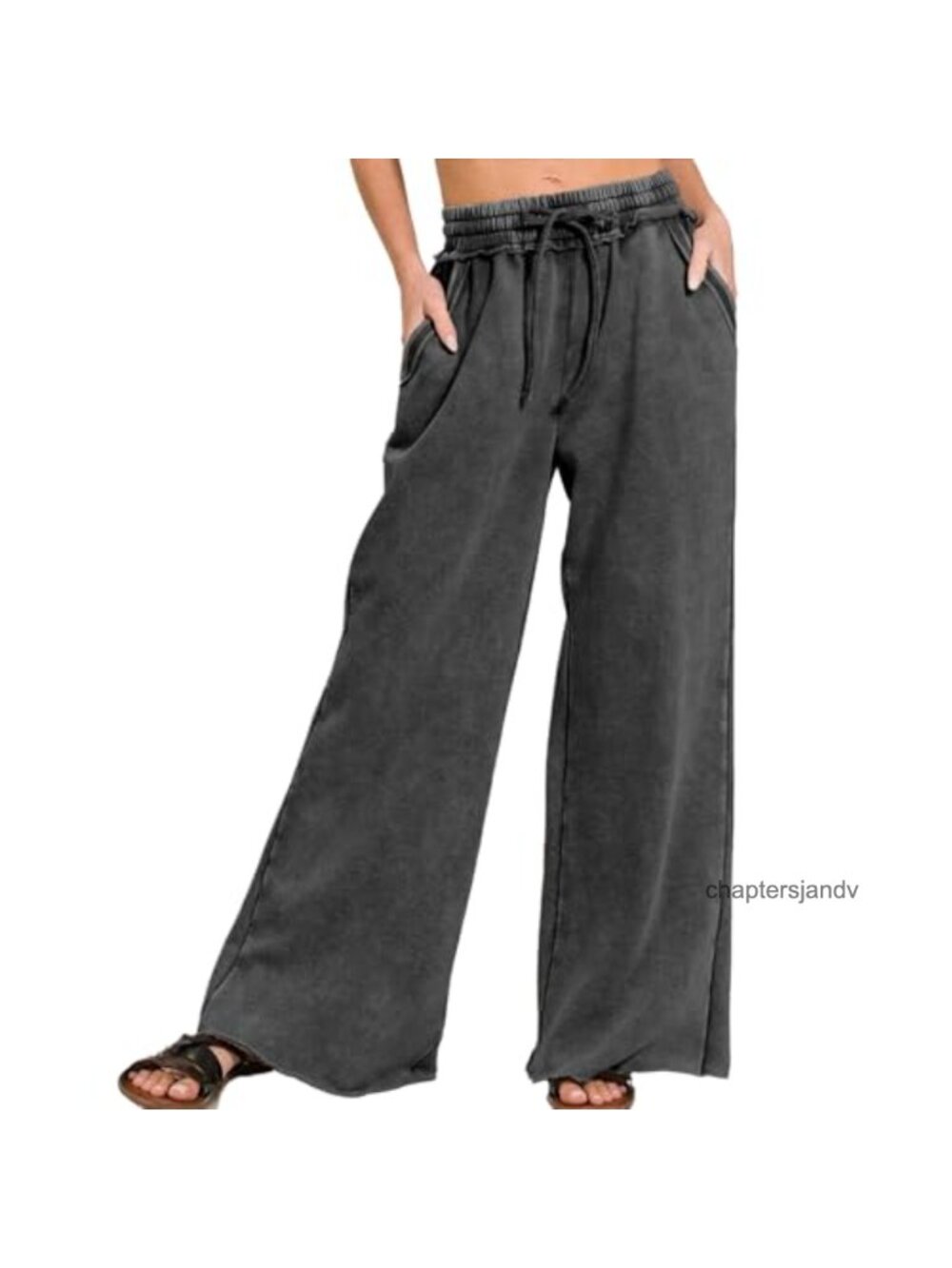 Women's Acid Wash High Waist Wide Leg Sweatpants Palazzo Pants with Pockets